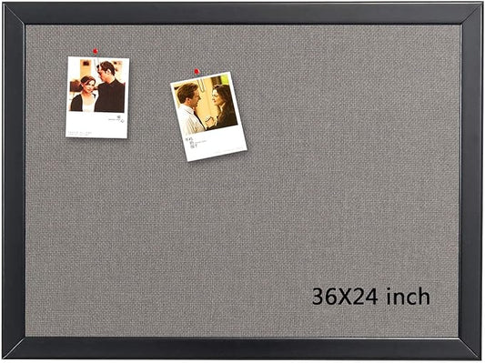 Bulletin Board 36 x 24 Inch, 100% Wood Framed Canvas Cork Board with Grey Fabric, Wall Mounted Notice Board for Home Office School