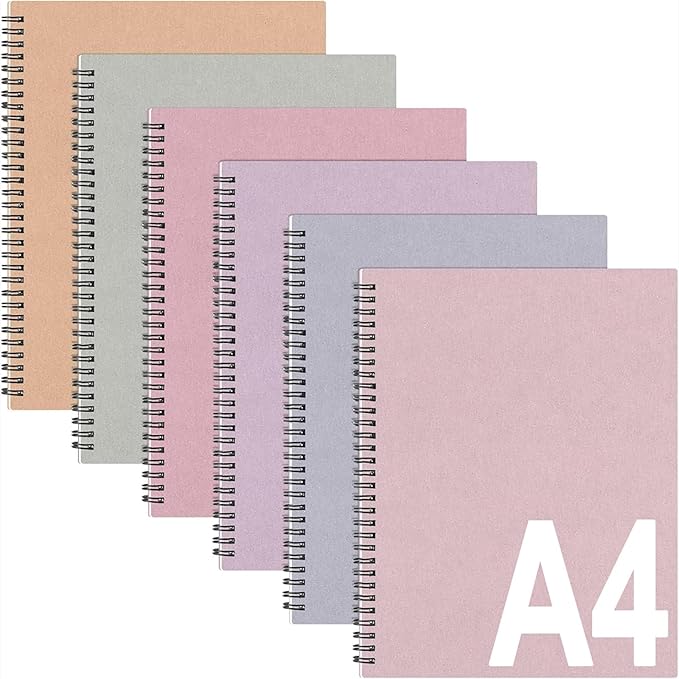 Glenmal 6 Pcs Spiral Notebook for Work A4 8.5 x 11'' College Ruled Spiral Journal Notebook Kraft Cover Ruled Paper, 120 Sheets 240 Pages for Office Study Supplies(Dreamy Colors)