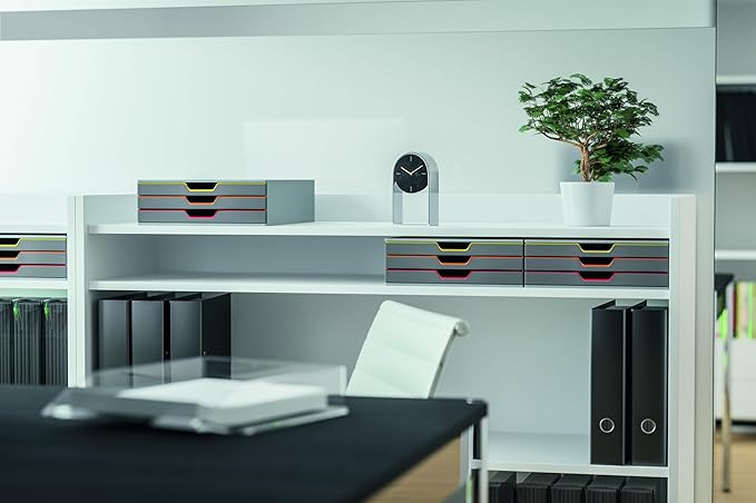 Durable Varicolor 3 Drawer Unit - Gray Desktop Drawer Set with 3 Color Coded Draws - Letter to Folio Size Files - Perfect for Storing Documents and Paper Work