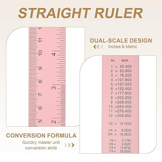 HARFINGTON 4pcs Metal Straight Ruler 20cm Metric SAE Aluminum Alloy Measuring Rulers Scale Tool with Hole for Measure Study Reading Classroom Office, Pink