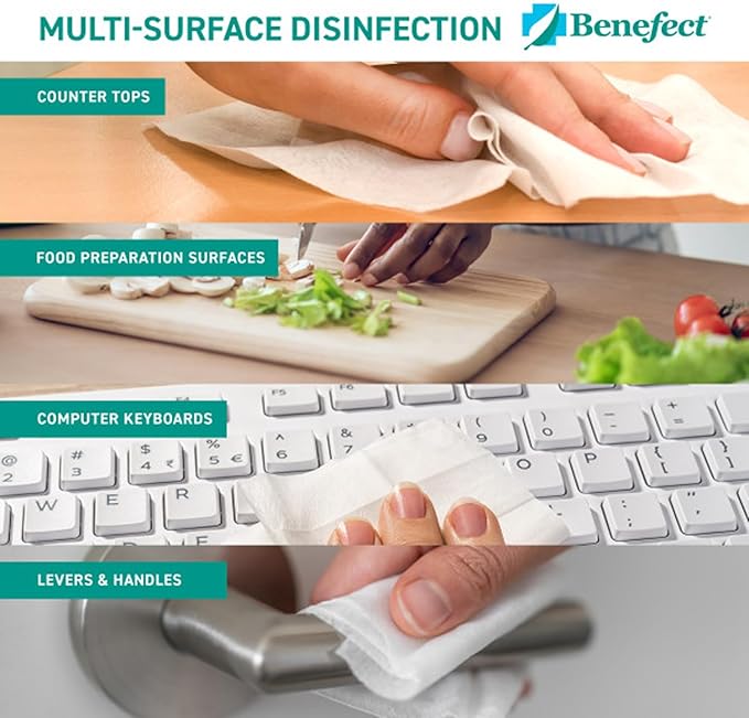 Benefect Botanical Disinfectant Wipes – 1,500 Sanitizing Wipes. 6 Pack of 250 Wipes Per Unit - High Traffic - Gym Wipes, Schools and Food Safe Cleaning (250, 6)