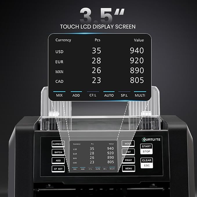 C-N70A Mixed Denomination Money Counter Machine,Value Counting,Multi Currency,CIS/UV/MG/IR Counterfeit Detection Bill Counter,Serial Number,Printer Enabled,Touch Screen,Cash Counter