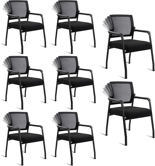 Desk Chair No Wheels with Adjustable Mesh Backrest, Arm Chair with Ergonomic Lumbar Support and Thickened Seats Cushion, Waiting Room Chairs for Office School Church Guest Reception, 8PACK