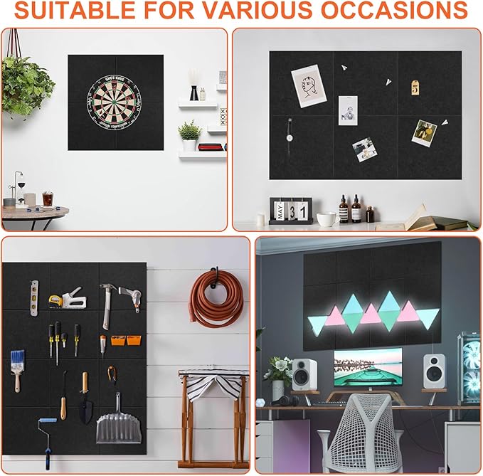 Cork Boards for Walls 48" x 36" Felt Board Alternative, 12 Pack Felt Wall Tiles Bulletin Board, Large Cork Board for Office Pin Board Tack Board Cork Boards