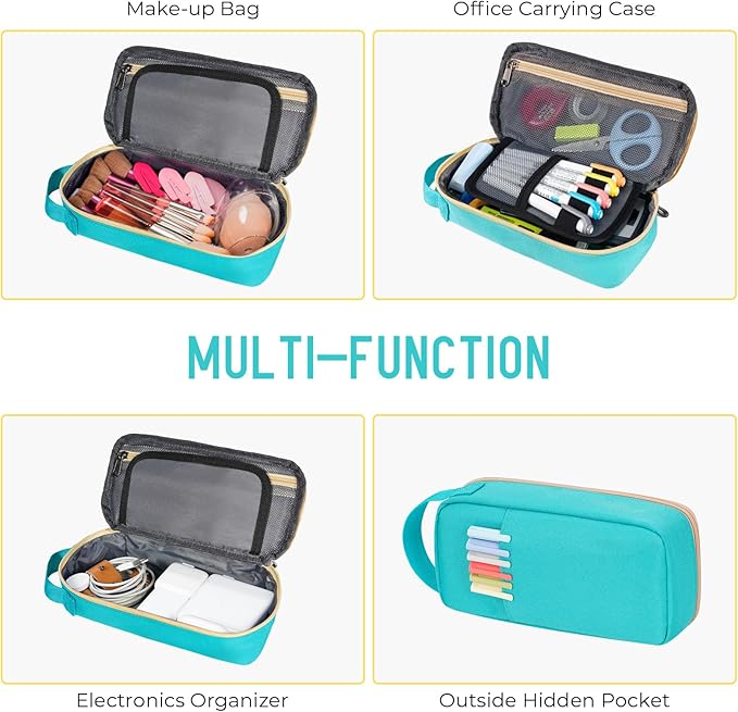 ECHSRT Big Pencil Case, Aesthetic Portable Zipper Pencil Bag with Hidden Pocket, Special Pouch for Men Women Adults, Stationery Organizer Pen Cases for Office Travel, Teal