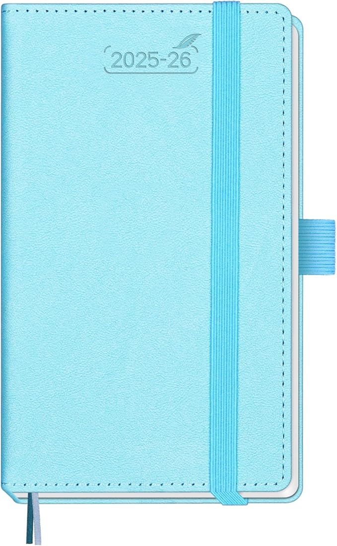 BEZEND Pocket Planner 2025-2026 Weekly and Monthly, 3.5" x 6" Academic Planner (Jul 25-Dec 26) 18-Month Mid-Year Calendar Book, Storage Pocket, Pen Holder, PU Leather Hardcover - Sky Blue