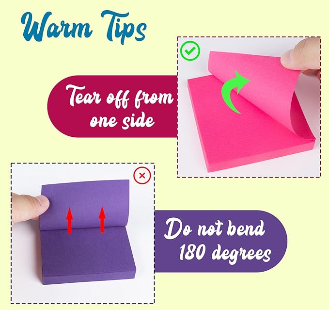 (6 Pack) Sticky Notes Pads,600 Super Adhesive Sticky Notes,3 x 3 Self Sticky Pads,600 Sheets Bulk Notepads,6 Colors Notes Post,Bright Colors Sticky Notepads Easy to Post for Office,Home,School