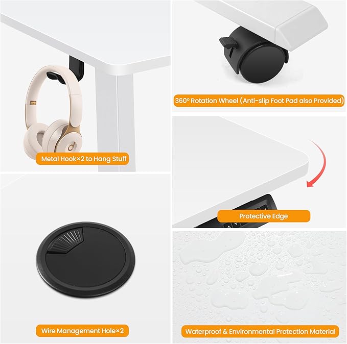 Himimi Electric Standing Desk 55 x 24 inch for Home Office,Sit-Stand Adjustable Desk with Memory Presets,Height Adjustable Desk for Gaming/Working,Free Hook, Lockable Wheels,Mouse Pad,White