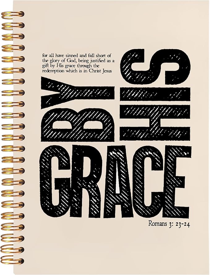 BearCake Christian Notebook Journal, Christian Gifts for Women, By His Grace Scripture Prayer Journal for Women, Bible Journaling Neutral Hardcover Spiral Notebook 5.5x8.3