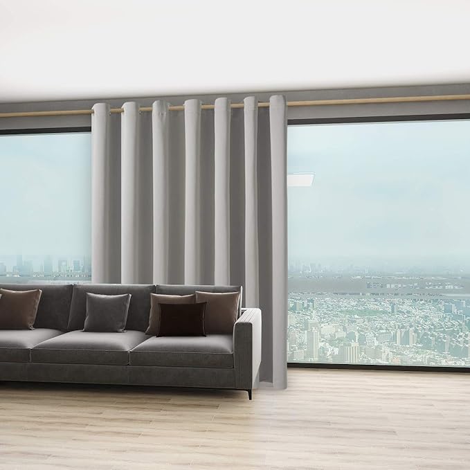 BONZER Room Divider Curtain Total Privacy Wall Extra Wide Grommet Room Darkening Curtains for Patio Sliding Glass Door, 96L x 150W Inch (8L x 12.5W ft), 1 Panel, Silver