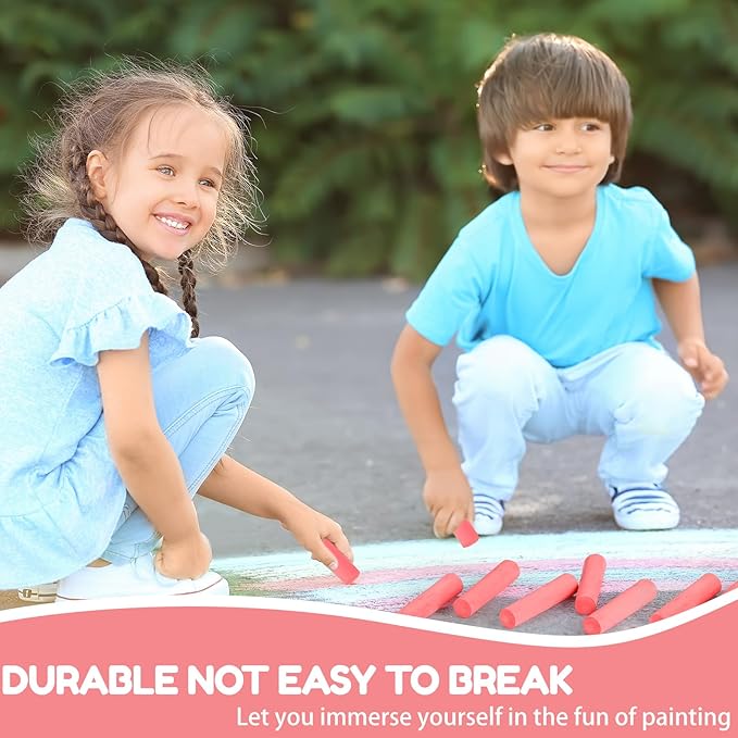 Fulmoon 40 Pcs Jumbo Sidewalk Chalk for Kids Outdoor Art Non Toxic Large Washable Street Chalk for Adults Drawing Painting Classroom(Red,Round Style)