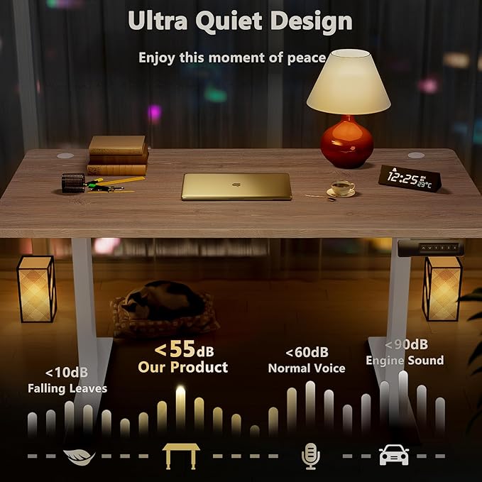 Himimi Electric Standing Desk 48 x 24 inch for Home Office,Sit-Stand Adjustable Desk with Memory Presets,Height Adjustable Desk for Gaming/Working,Free Hook, Lockable Wheels,Oak