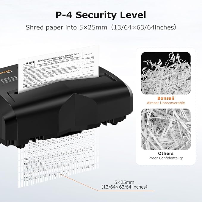 Bonsaii Paper Shredder, 12 Sheet Cross Cut Shredders for Home Office Heavy Duty, 20-Minutes Running Time with 4.2 Gal Pullout Bin for Credit Card Jam-Proof Shredding Machine (C266-A New)