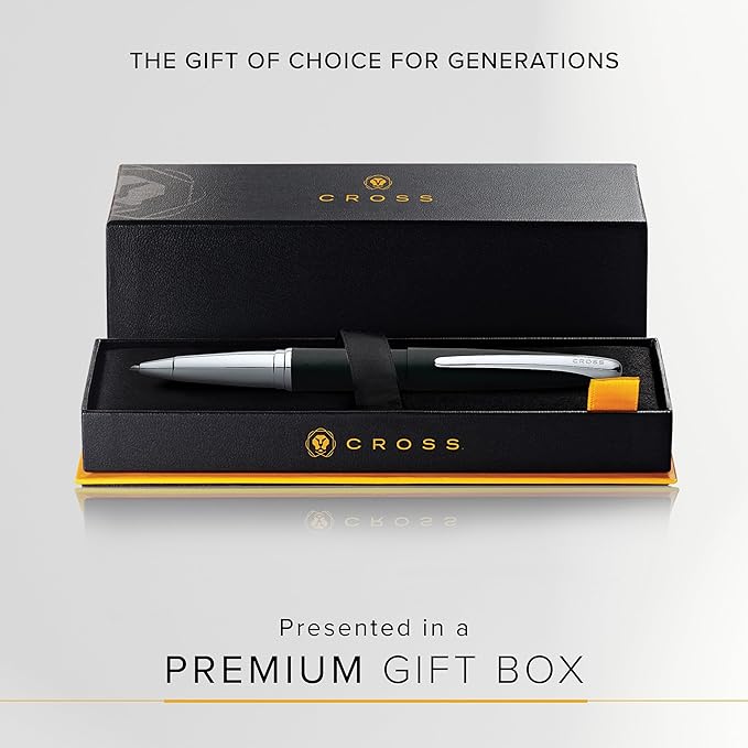 Cross ATX Refillable Rollerball Pen Presented in a Luxury Gift Box - Medium Point, Black Ink, Basalt Black