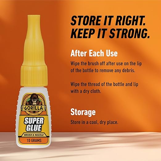 Gorilla Super Glue with Brush & Nozzle Applicator, Clear Glue, 12 Gram (Pack of 1) - All Purpose and Fast Setting for Projects and Repairs