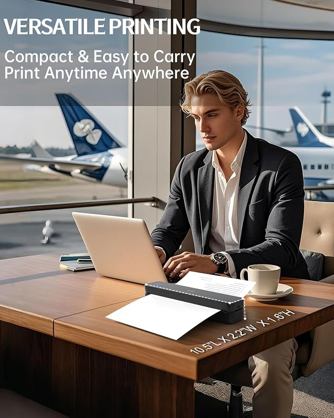 iDPRT Inkless Portable Printer for Travel, 300DPI Wireless Thermal Printer Support 8.5 x 11 Inch US Letter, A4, Small Bluetooth Printers Compatible with iOS, Android Laptop for Office Car Home, Black