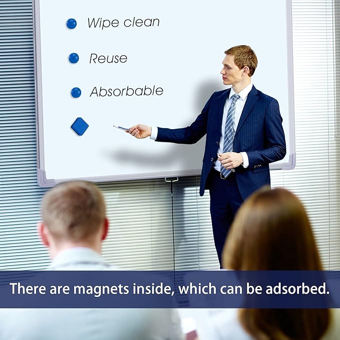 Dry Erase Erasers, Eeoyu 40 Pack Magnetic Whiteboard Dry Erasers Chalkboard Cleaner Wiper for Kids and Classroom Teacher Supplies Home and Office, Blue