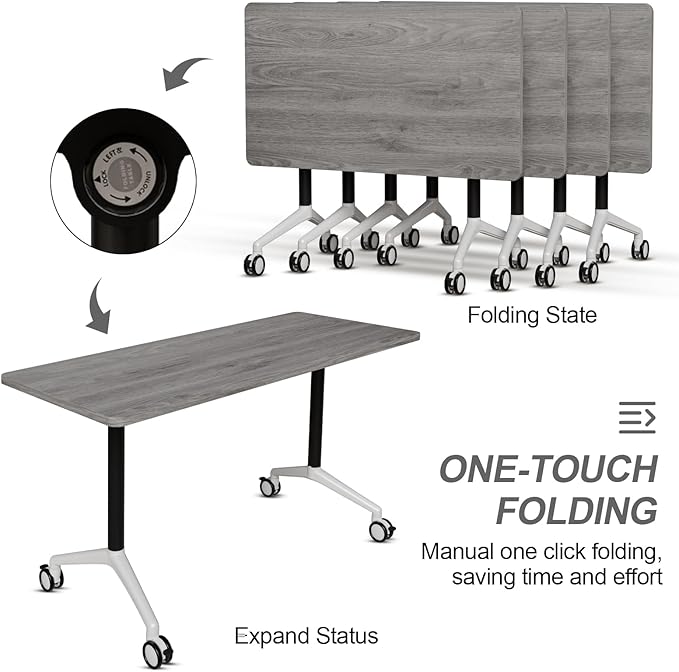 Folding Conference Table, Modern Large Conference Room Tables with Flip-Top Design, Foldable Conference Table Meeting Table with Wheels, Mobile Seminar Training Tables for Office Classroom (6, Oak)