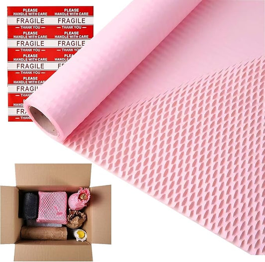 Honeycomb Packing Paper, 12" x 100' Packing Paper Substitute Alternative for Bubble Cushioning Wrap for Moving Shipping Packaging Mailing, Recyclable Moving Supplies Bubble Packing Wrap Roll-Pink