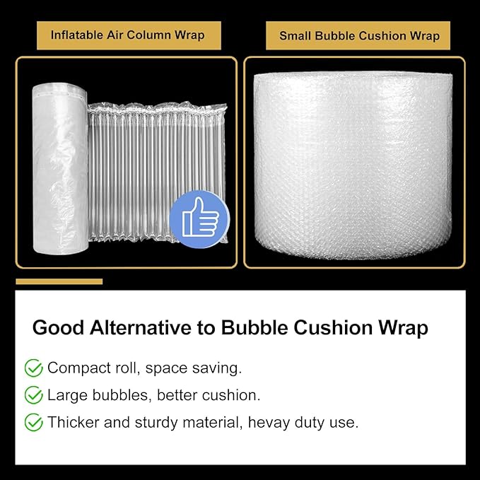 Bubble Cushioning Wrap Roll for Packing 12"x328' Inflatable Bottle Shipping Package Large Air Pillows for Shipping & Moving Heavy Duty Space-saving Packing Material for Fragile Items, 55um