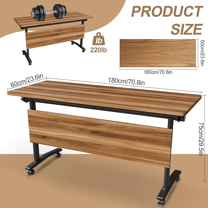 Conference Room Table with Flip-Top Design for Dynamic Meetings, Business Table Computer Desk with Heavy-Duty Frame,Foldable Seminar Meeting Tables for Home Office (6, C, 70.8IN)