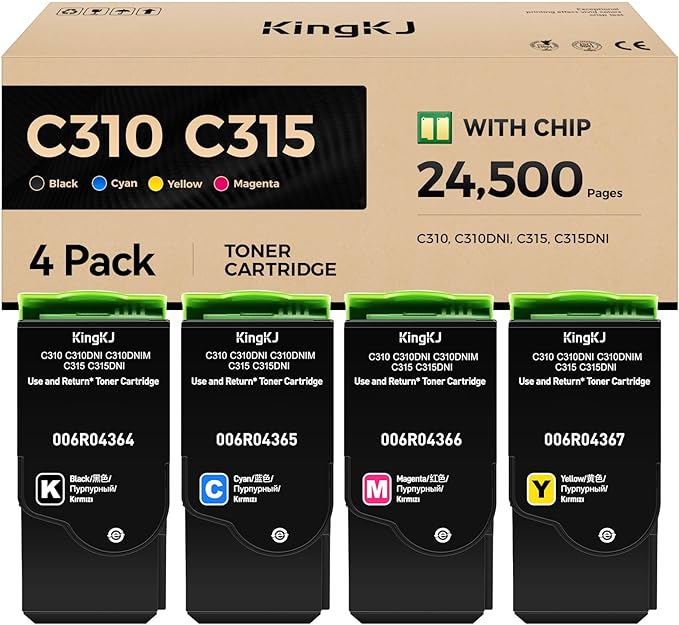 C310 C315 Toner Cartridge Set 4-Pack with chip High-Yield 006R04364 006R04365 006R04366 006R04367 Replacement for Xerox C310 C310DNI Versalink C315 C315DNI Color Printer Ink Black Cyan Magenta Yellow