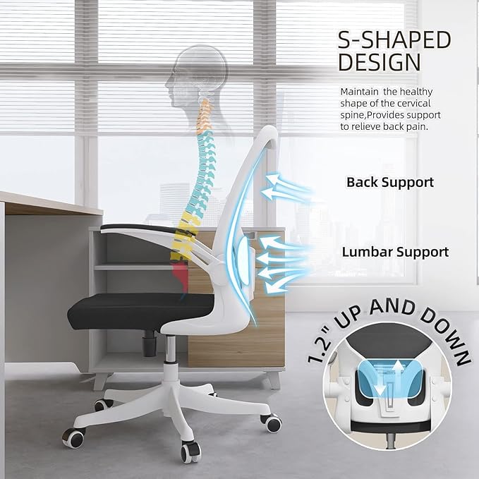 Ergonomic Office Chair, High-Back Mesh Computer Desk Chair with Adjustable Height, Lumbar Support, Flip-Up Armrests,headrest，and Swivel Rolling Design for Home and Office Use