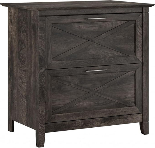 Bush Furniture Key West 2 Drawer Lateral File Cabinet in Dark Gray Hickory | Document Storage for Home Office | Accent Chest with Drawers