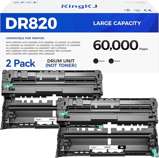 DR820 Drum Unit (Not Toner) Replacement for Brother DR-820 Imaging Drum Compatible for HL-L6200DW L6200DWT L5200DW L5100DN L5000D L6400DW MFC-L5800DW L5700DW L6700DW L6800DW DCP-L5600DN Printer 2-Pack