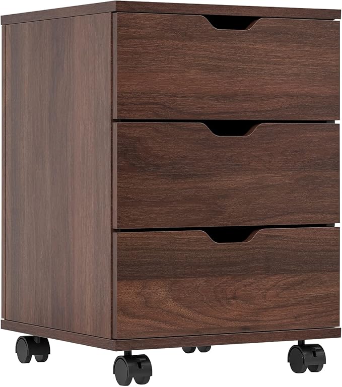 Farini Mobile File Cabinet for Home Office, 3 Drawer Chest Wood, Drawers Unit for Under Desk, Storage Drawers Cabinet Brown