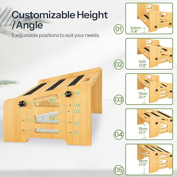 HOOBRO Bamboo Foot Rest, Adjustable Under Desk Footrest with 5 Height Options & Angles, Non-Slip Ergonomic Foot Rest for Under Desk at Work for Improved Posture, for Home & Office, Natural YL01FP01
