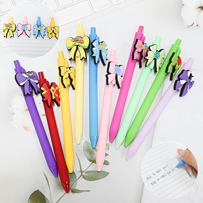 Bow Pens 10Pcs Novelty Gel Pens Coquette Aesthetic Colorful Bowknot kawaii Black Ink Pen Funny Ballpoint Pen Bulk Cute Bows Student Office Supplies Party Favor Back to School gifts for Girls Women