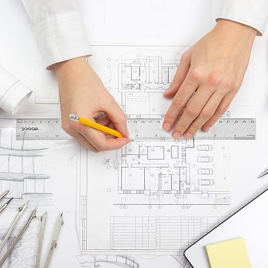 EBOOT 2 Pack Plastic Ruler Straight Ruler Plastic Measuring Tool for Student School Office (Clear, 12 Inch)