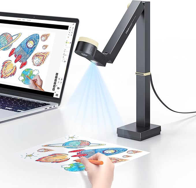 CZUR Fancy S Pro 12MP USB Document Camera for Teacher, 4K Webcam with Microphone and LED Light, Up to 60fps, Auto Focus, for Remote Teaching, Live Streaming, Web Conference, for Mac and Windows