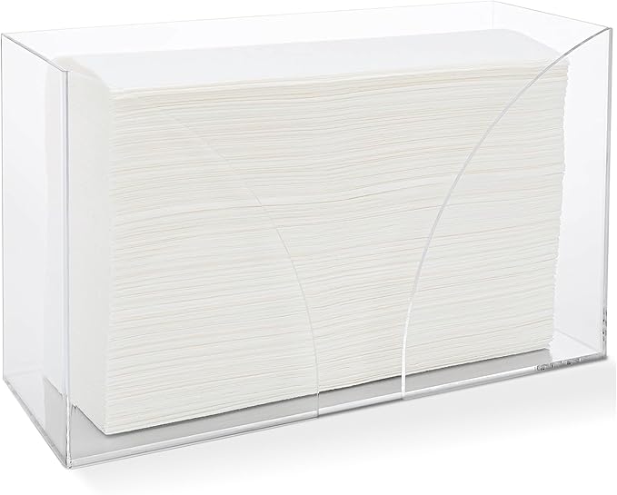 Countertop Paper Towel Holder Dispenser - Clear Acrylic Storage Holder for Kitchen or Bathroom Use for Multifold, C Fold, Trifold, Z Fold Hand Towel Napkins - Commercial or Home Use
