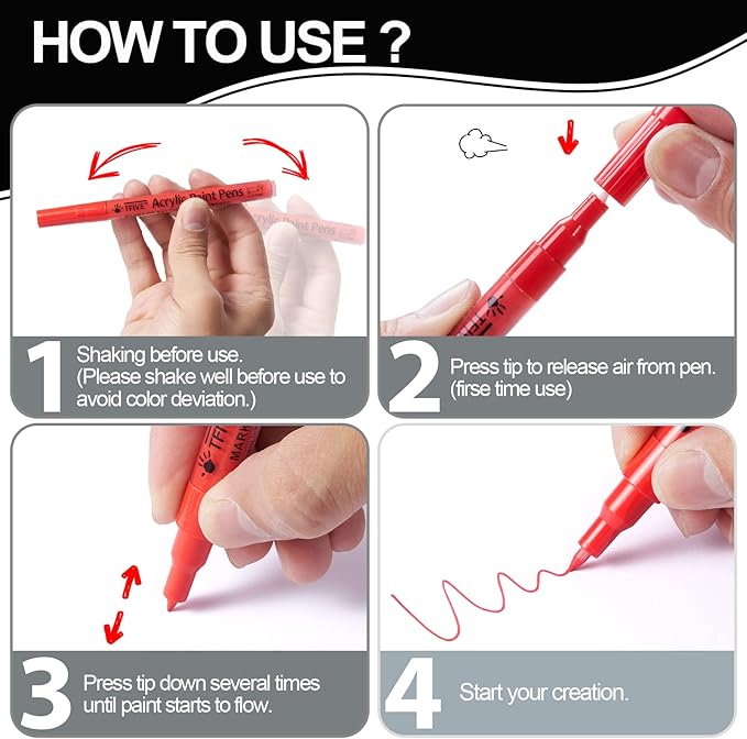 Black Marker Paint Pens - 6 Pack Acrylic Black Permanent Marker, 0.7mm Extra Fine Tip Paint Pen for Art projects, Drawing, Rock Painting, Stone, Ceramic, Glass, Wood, Plastic, Metal, Canvas DIY Crafts