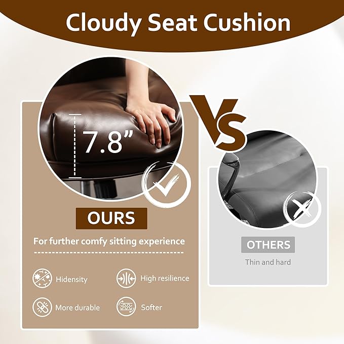 Faux Leather Executive Big and Tall Office Chair - Reclining Task Swivel PC Chair with Lumbar Support, Dark BrownPU