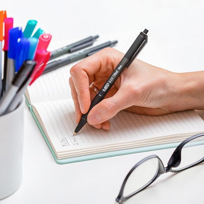 BIC Soft Feel Assorted colors Retractable Ballpoint Pen, 1.0 mm Medium Point with No-Slip Grip, 6-Count Pack in Assorted Ink