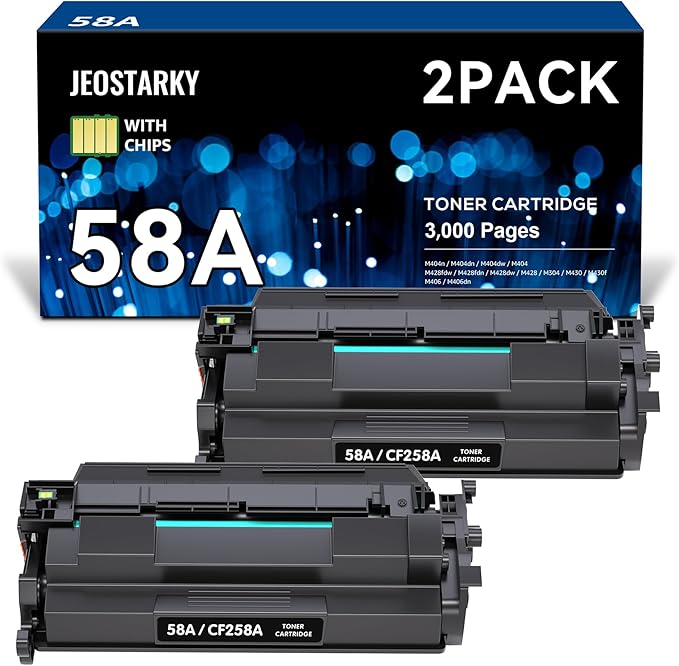 Compatible 58a hp Toner Cartridge Replacement for HP 58A CF258A 58X CF258X (with chip) Toner Cartridge for Laserjet Pro MFP M428fdw M404n M428fdn M404dn M430 Printer(2 Black)