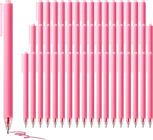 deegtran Pens Bulk, 50 Pack Smooth Pink Ink Ballpoint Pen, Wholesale Retractable Pens, No Bleed Aesthetic Click Pen Medium Point, 1.0MM