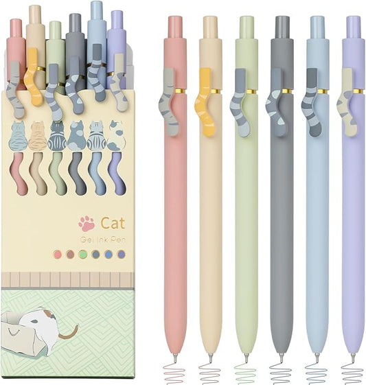 Ddaowanx Cat Gel Pens, 6 Assorted Colors 0.7mm Cute Colored Pens Fine Point Smooth Writing,Kawaii Office School Supplies,Cat Gifts for Women(6 Pcs Cat, Multicolor)
