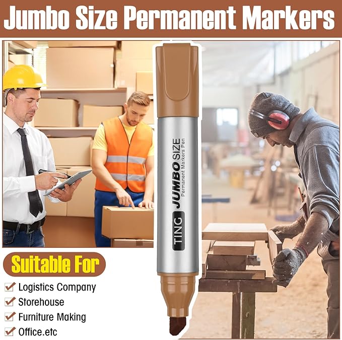 Fuutreo 10 Pack Jumbo Permanent Markers Bulk Large Chisel Tip Permanent Markers Quick Drying Waterproof Big Huge Poster Pens for Office, Logistics Company and More(Brown)