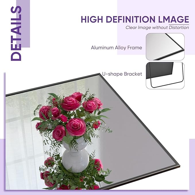 Full Length Mirror, 71"x32" Oversized Floor Mirror Freestanding, Full Body Mirror Floor Standing Mirrors with Stand, Hanging Mounted Mirrors for Bedroom Living Room, Black, Rect Style