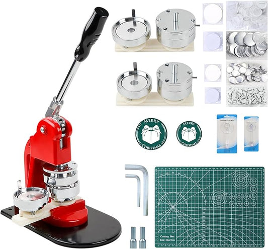 Button Maker Machine Multiple Sizes, Pin Maker Button Machine 1.25+2.25 Inch (32+58mm), DIY Button Press Machine Kit with 200 Button Parts Supplies, Comes with Circle Cutter and Cutting Mat