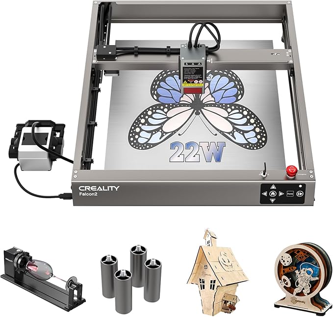 Creality 22W Laser Engraver 4-in-1 Rotary Roller Kit for Glass Tumbler Ring, 120W Power Laser Cutter and Engraver Machine, CNC Laser Engraving Machine Laser Engraver for Wood and Metal etc, 17" x 16"
