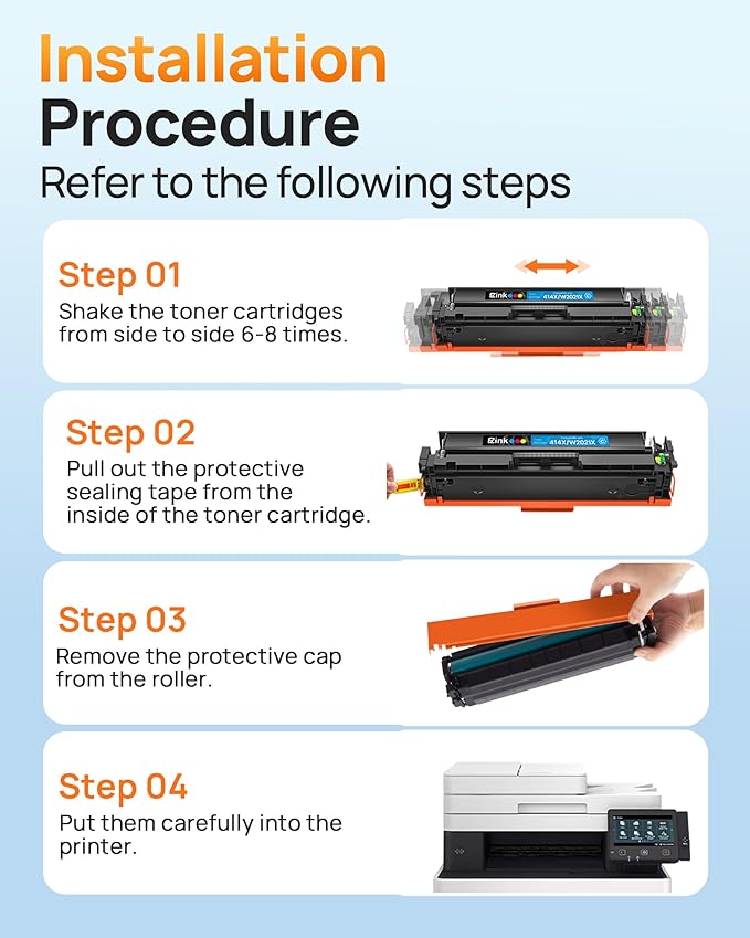 E-Z Ink 414X Toner Cartridges Compatible Replacement for HP 414X 414A W2020X Toner to Use with HP Color Laserjet Pro MFP M479fdw M479fdn M454dw M454dn M479 (4 Pack High Yield with Chip)