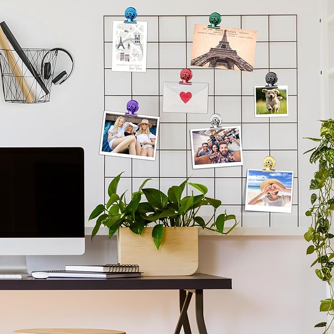 FINDMAG 12 Pack Magnetic Clips for Picture Hanging and Photo Display, Strong Scratch-Free Heavy Duty Magnets for Refrigerator, Whiteboard, Office, Kitchen, Party Use, School