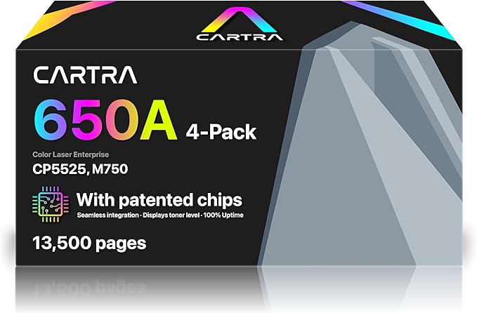 CARTRA 650A Toner Cartridges 4 Pack Compatible Replacement for HP 650A Toner Cartridges, Works with Printer Series CP5525 CP5525dn CP5525n CP5525xh M750dn M750n M750xh | Black Cyan Yellow Magenta