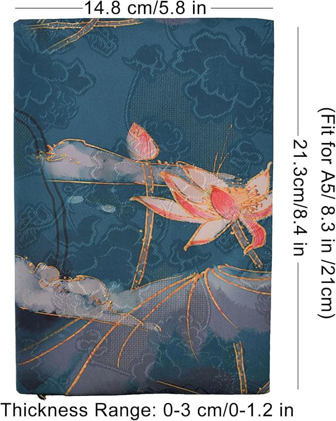 BLBMH A5 Book Covers for Paperbacks Book Cover for Privacy Fit for 5.5x8.3 inch Adjustable Book Sleeve Cover for A5 Diary Books Fabric Softcover Protector for Notebook - Lotus B