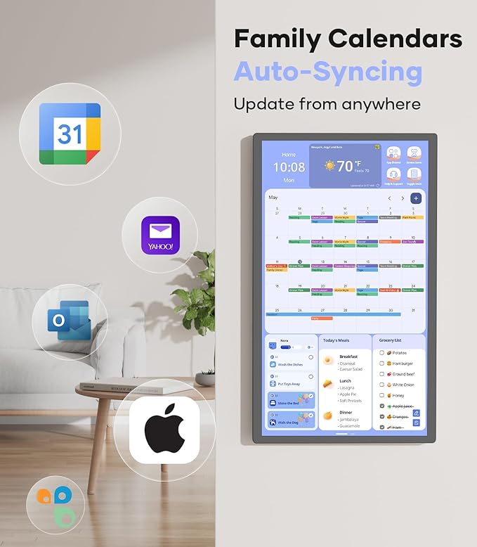 Cozyla Digital Calendar+ 2: 24 inch Wall Planner Touch Screen Chore Chart Customize Dashboard Smart Electronic Calendar for Family Schedules Meal Planner Support Any Google Play App Wall Mount Black